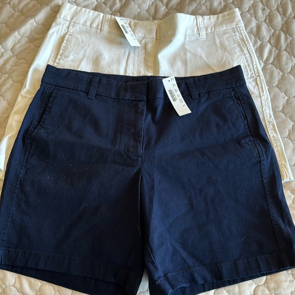JCrew chino shorts size 10, white and navy; new with tags; selling together